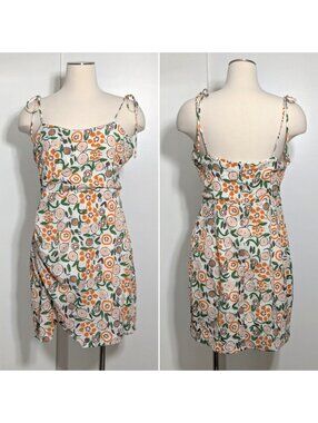 LUSH Fruit Citrus Orange Tropical Print Tie Strap Mini Dress Size Large Vacation